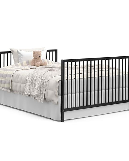 Graco Teddi 5-in-1 Convertible Crib (Black) – GREENGUARD Gold Certified, Converts to Daybed, Toddler & Twin Bed with Headboard and Footboard, Adjustable Mattress Height - LeafyLoom