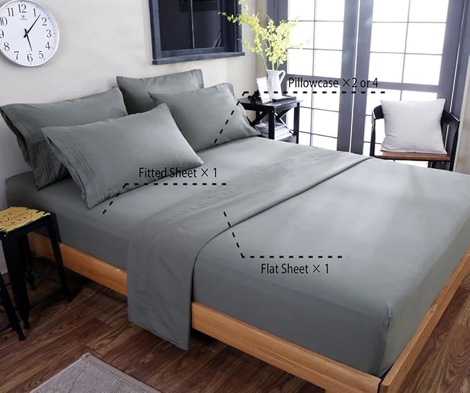 SONORO KATE Bed Sheet Set Super Soft Microfiber 1800 Thread Count Luxury Egyptian Sheets 18-Inch Deep Pocket，Wrinkle and Hypoallergenic-6 Piece (Dark Grey, Twin XL-6 Piece) - LeafyLoom