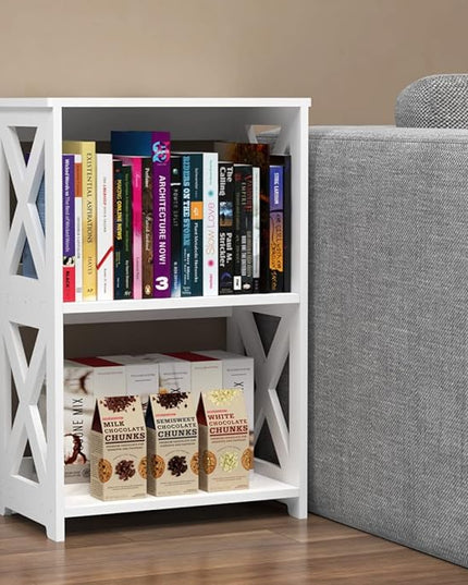 End Table & Side Table 3-Tier, 2 Shelf Small Bookcase, Bookshelf, Simple Nightstand, Bedside Table with for Bedroom, Bathroom, and Living Room Display Rack, White - LeafyLoom