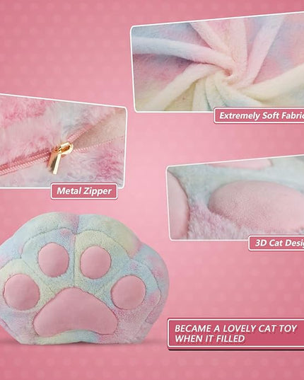Stuffed Animal Storage Bean Bag Chair Cover for Kids Tie Dye Cat's Paw Bean Bag Cushion for Girls Large Size Toy Organizer Cover Only Without Filling - LeafyLoom