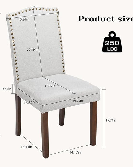 DUMOS Dining Chairs Set of 2, Fabric Dining Room Chairs, Upholstered Parsons Chairs with Nailhead Trim & Wood Legs, Kitchen Side Chair for Dining Living Room,Bedroom - Grey - LeafyLoom