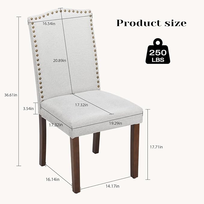 DUMOS Dining Chairs Set of 2, Fabric Dining Room Chairs, Upholstered Parsons Chairs with Nailhead Trim & Wood Legs, Kitchen Side Chair for Dining Living Room,Bedroom - Grey - LeafyLoom