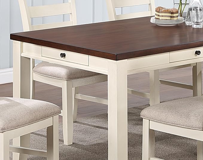 NicBex 64Inch Rectangular Dining Table,Modern Kitchen Table with Walnut Acacia Veneer Tabletop and Pull Out Drawers for 6 to 8,Large Dining Room Table for Kitchen,Dining Living Room,White+Walnut - LeafyLoom
