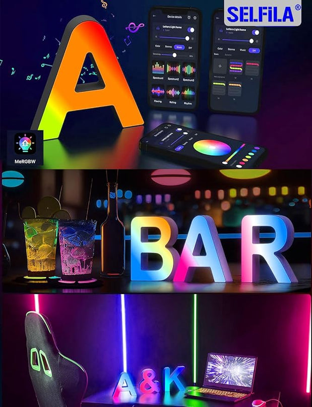 Light Up Letters Room Decor - Letters Custom Splicing Name Logo Gifts USB Smart Night alphabet Light Boy Girl Room Wall Decorations Birthday Engagement Anniversary Wedding Party Letter Lights (T) - LeafyLoom