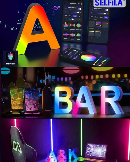 Splicing Letters Decorations Indoor Light - Alphabet Music Sync Color Changing Room Decor with App Control RGB Light Up Letters Boy Girl Gift Wedding Home Bar Wall Decoration(U) - LeafyLoom