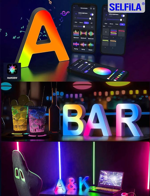 Splicing Letters Decorations Indoor Light - Alphabet Music Sync Color Changing Room Decor with App Control RGB Light Up Letters Boy Girl Gift Wedding Home Bar Wall Decoration(U) - LeafyLoom