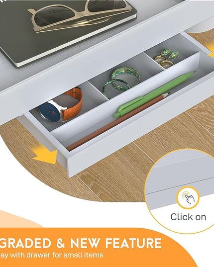 SPACELEAD Bedside Shelf for Bed – College Dorm Room Clip On Nightstand with Cup Holder & Cord Holder&Drawer – Bunk Bed Shelf for Organizer Top for Bedroom (Grey，Plastic) - LeafyLoom