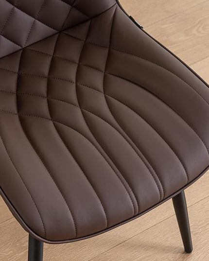 YOUNUOKE Dining Chairs Set of 2 Mid Century Modern Kitchen Chair Comfortable Upholstered Faux Leather Dinner Chairs for Kitchen Dining Room, Brown - LeafyLoom