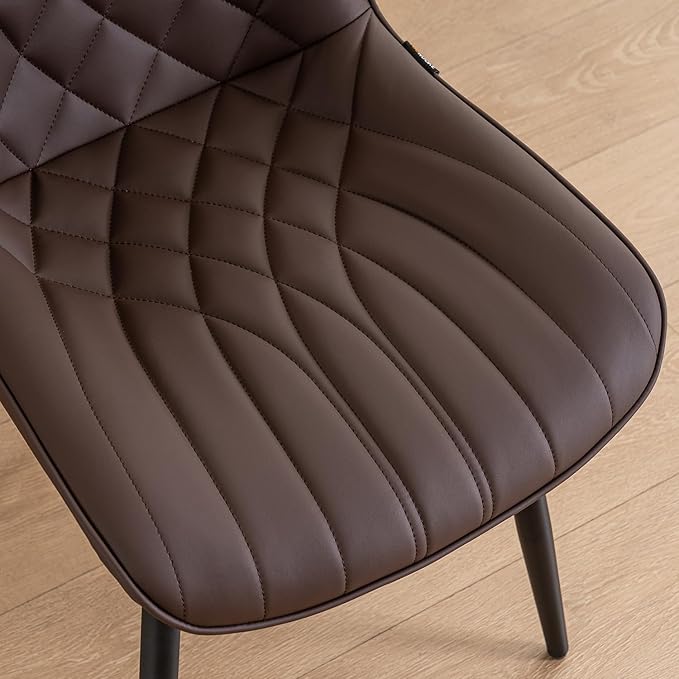 YOUNUOKE Dining Chairs Set of 2 Mid Century Modern Kitchen Chair Comfortable Upholstered Faux Leather Dinner Chairs for Kitchen Dining Room, Brown - LeafyLoom