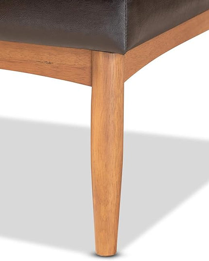 Baxton Studio Riordan Mid-Century Modern Dark Brown Faux Leather Upholstered and Walnut Brown Finished Wood 2-Piece Dining Nook Banquette Set - LeafyLoom