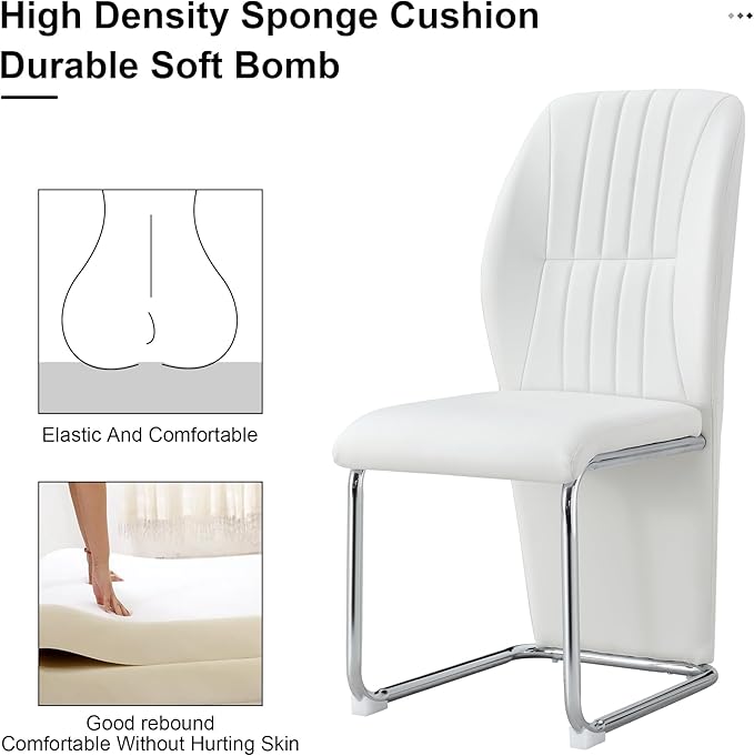 NicBex Dining Chairs Set of 4 Modern PU Dining Room Kitchen Chairs with Wrap-Around High Backrest,Silver Metal Legs,Chairs for Dining Room, Kitchen,Living Room, and Restaurants,White - LeafyLoom
