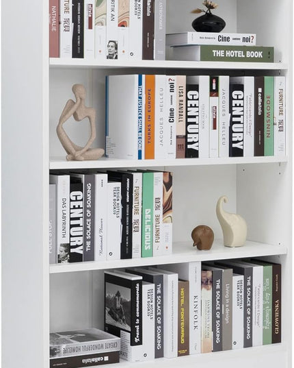 Farini White Bookshelf for Bedroom 4 Shelf Office Bookcase 48 Inches Tall Modern Wood Bookshelf for Living Room 4 Tier Wide Manga Bookshelf Library Bookcase - LeafyLoom