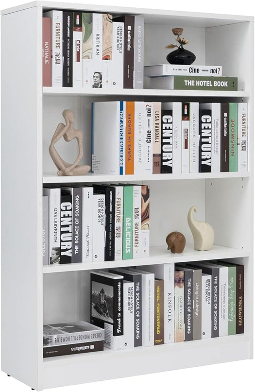 Farini White Bookshelf for Bedroom 4 Shelf Office Bookcase 48 Inches Tall Modern Wood Bookshelf for Living Room 4 Tier Wide Manga Bookshelf Library Bookcase - LeafyLoom