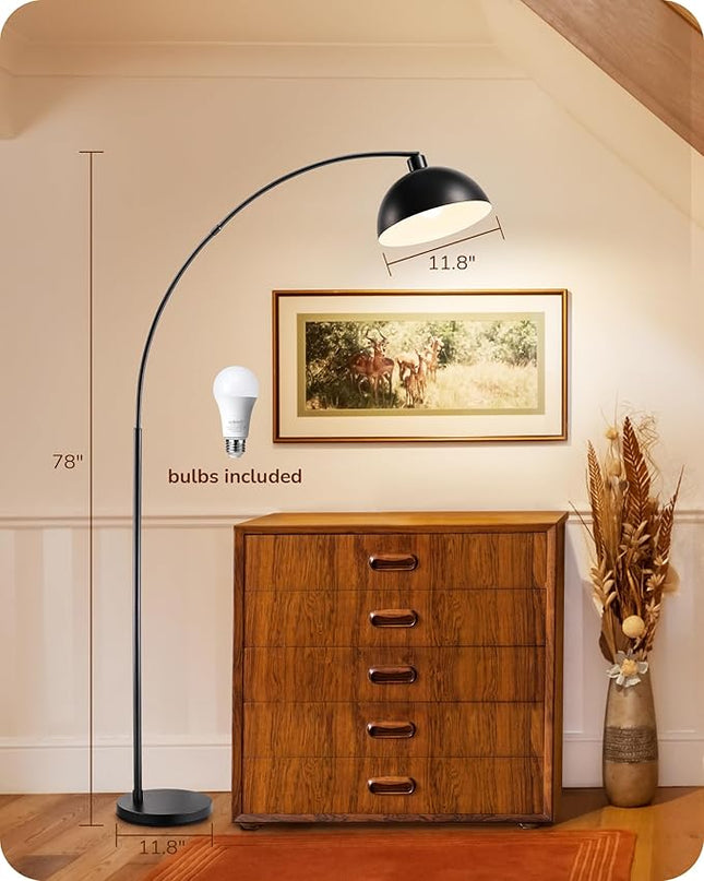 EDISHINE Modern Arc Floor Lamp, 78.3" Mid Century Reading Lamps Over Chair with Remote & Foot Switch, Rotatable Lamp Head, Metal Floor Lamp for Bedroom, Office, Living Room, Dining Room, Black - LeafyLoom