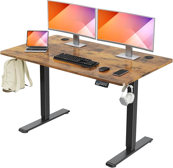 MOUNTUP Height Adjustable Electric Standing Desk Whole-Piece, 48 x 24 Inches Quick Assembly Sit Stand Desk, Stand Up Desk with Memory Controller, Ergonomic Desk, Rustic Brown - LeafyLoom