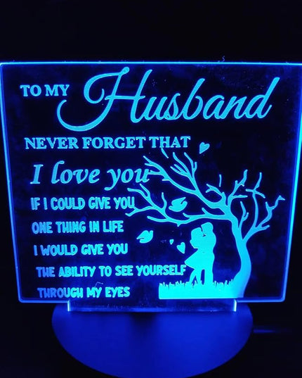 to My Husband from Wife, to My Husband 3D Optical Illusion 2 Functions 7 Color RGB Colorful USB Charging or AA Battery - Acrylic Panel Birthday Wedding Gifts for Husband - LeafyLoom