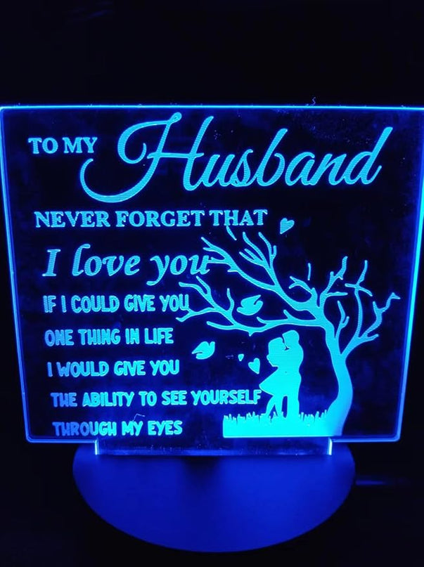 to My Husband from Wife, to My Husband 3D Optical Illusion 2 Functions 7 Color RGB Colorful USB Charging or AA Battery - Acrylic Panel Birthday Wedding Gifts for Husband - LeafyLoom