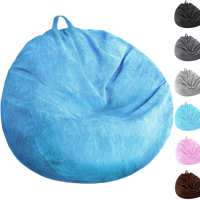 Stuffed Animal Storage Bean Bag Chair Cover (No Filler) Washable Ultra Soft Corduroy Bean Bag Cover for Organizing Plush Toys or Textile, Sack Bean Bag for Adults, Teens - LeafyLoom