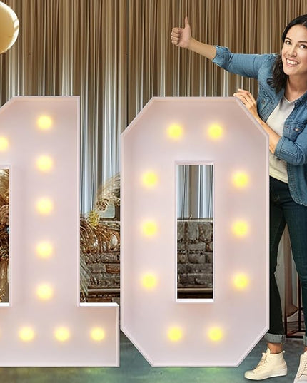 Rielmox Marquee Light Up Number 10, 4FT Large Birthday Decorations Party Decor White Anniversary Decoration w/Warm Lights for Boys Girls Kids Teens Adults - LeafyLoom