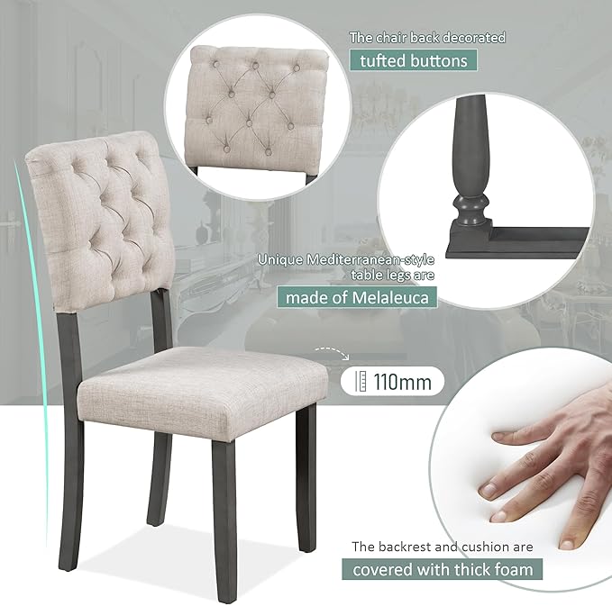 6-Piece Dinette Sets includes Kitchen Dining Table, 4 Chairs & Bench with Foam-covered Seat Backs & Cushions, for Diningroom Living Room, Easy to Assemble, Gray 4 - LeafyLoom