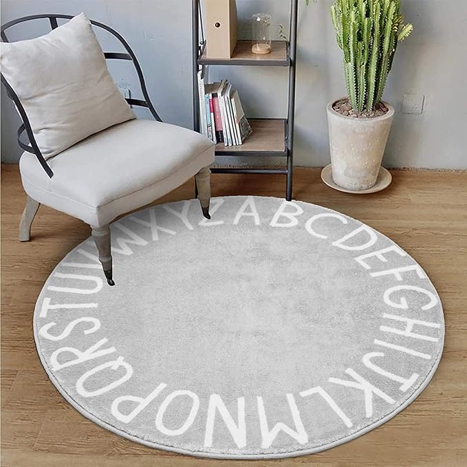 Topotdor Round Kids Play Rug Alphabet Nursery Area Rug Extra Large Soft Crawling Play Mat for Children Toddlers Bedroom (71 inch, Grey) - LeafyLoom