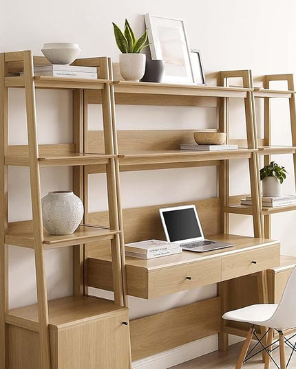Modway Bixby 3-Piece Home Office Desk and Bookshelf Display Case in Oak - LeafyLoom