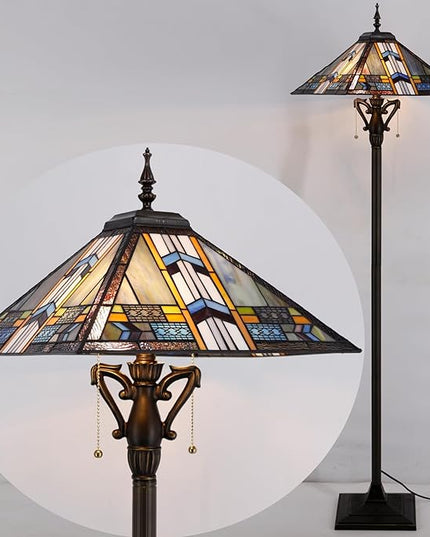 Tiffany Floor Lamp Mission Style Stained Glass Standing Reading Light 16X16X64 Inch Blue Cloudy - LeafyLoom