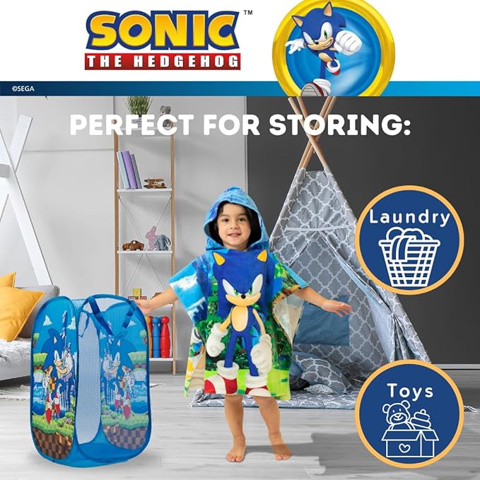 Franco Kids Room Non Slip Area Rug, 69 in x 52 in, Sonic The Hedgehog, Anime & Sonic Anime Kids Room Collapsible Storage Bin Pop Up Hamper, One Size, (100% Officially Licensed Product) - LeafyLoom