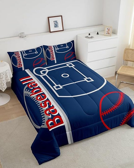 Feelyou Baseball Bedding Set Full Size Sports Game Comforter Set for Kids Boys Girls Decor Baseball Gaming Comforter Microfiber Ball Duvet Set Bedroom Quilt Set - LeafyLoom
