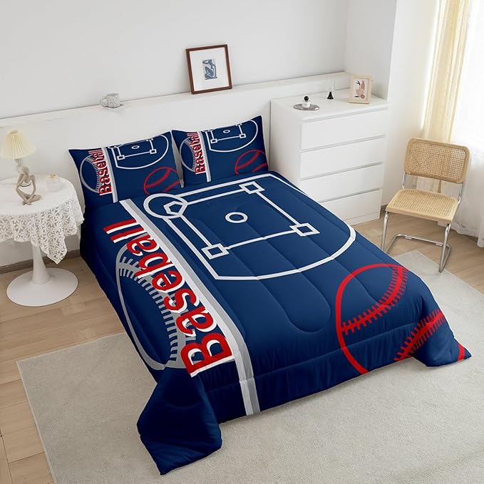 Feelyou Baseball Bedding Set Full Size Sports Game Comforter Set for Kids Boys Girls Decor Baseball Gaming Comforter Microfiber Ball Duvet Set Bedroom Quilt Set - LeafyLoom