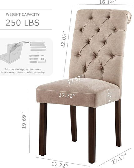 COLAMY Button Tufted Dining Chairs Set of 4, Parsons Upholstered Fabric Dining Room Chairs Kitchen Chairs with Wood Legs and Padded Seat, Taupe - LeafyLoom