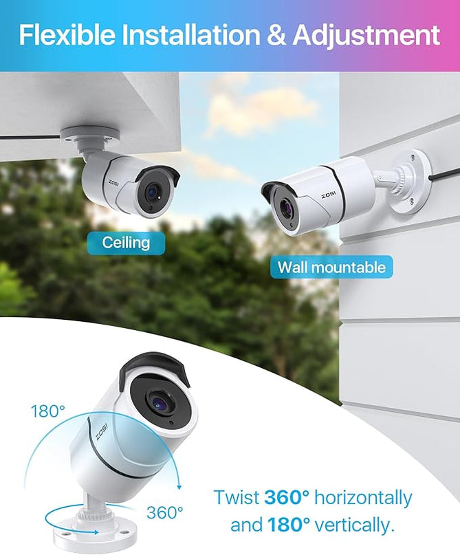 ZOSI 2 Pack 1080P Home Security Cameras with Audio Recording,Built-in Microphone,1920TVL 2.0MP HD-TVI Surveillance Cameras with 120ft IR Night Vision,Waterproof Surveillance Bullet Camera System ZOSI