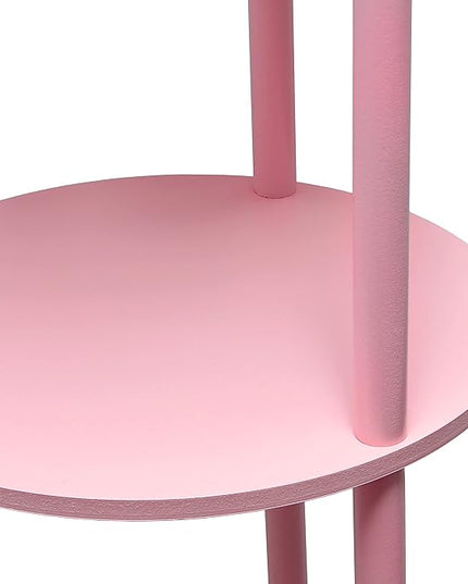 Simple Designs LF2010-LPK 62.5" Round Modern Shelf Etagere Organizer Storage Floor Lamp with 2 USB Charging Ports, 1 Charging Outlet and Linen Shade for Living Room Bedroom Office, Light Pink - LeafyLoom