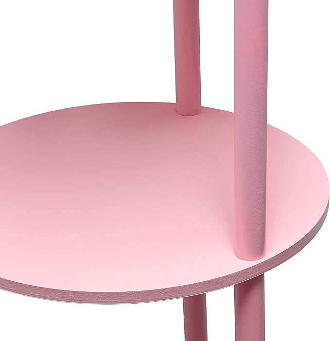 Simple Designs LF2010-LPK 62.5" Round Modern Shelf Etagere Organizer Storage Floor Lamp with 2 USB Charging Ports, 1 Charging Outlet and Linen Shade for Living Room Bedroom Office, Light Pink - LeafyLoom