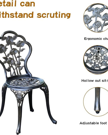Patio Bistro Set.Rust-Resistant Cast Aluminum Bistro Table Set with Umbrella Hole for Backyard (Rose Copper) - LeafyLoom