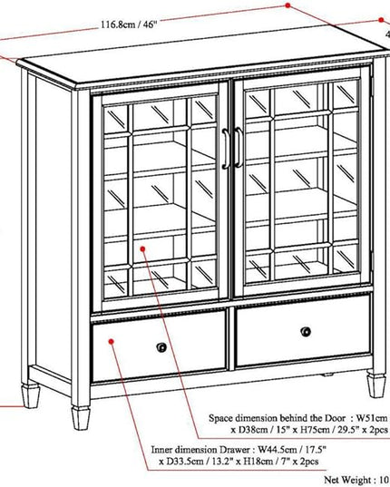 SIMPLIHOME Connaught SOLID WOOD 46 Inch Wide Traditional Tall Storage Cabinet in Dark Chestnut Brown, For the Living Room, Entryway and Family Room - LeafyLoom