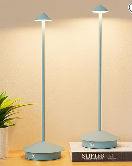 2-Pack 6000mAh Rechargeable LED Table Lamps,Outdoor Cordless Table Lamp Waterproof Portable, 3-Color Stepless Dimmable Modern Lamp for Restaurant/Bedroom(Blue) - LeafyLoom
