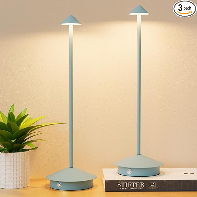 2-Pack 6000mAh Rechargeable LED Table Lamps,Outdoor Cordless Table Lamp Waterproof Portable, 3-Color Stepless Dimmable Modern Lamp for Restaurant/Bedroom(Blue) - LeafyLoom