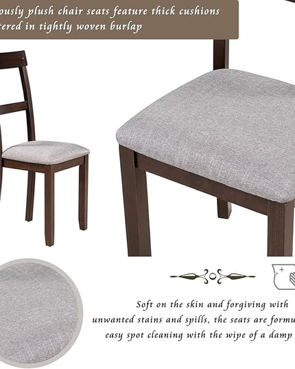 5 Piece Industrial Dinette Sets Wooden Kitchen Dining Table and 4 Matching Upholstered Chairs, for Diningroom Living Room, Easy to Assemble, Espresso 1 - LeafyLoom