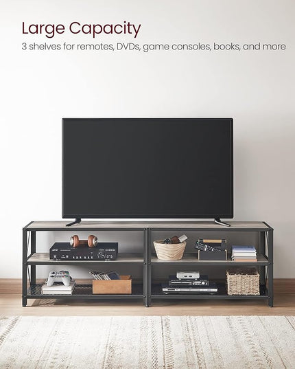 VASAGLE TV Stand, TV Console for TVs Up to 70 Inches, TV Table, 63 Inches Width, TV Cabinet with Storage Shelves, Steel Frame, for Living Room, Bedroom, Greige and Black ULTV095B02 - LeafyLoom
