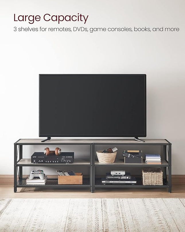 VASAGLE TV Stand, TV Console for TVs Up to 70 Inches, TV Table, 63 Inches Width, TV Cabinet with Storage Shelves, Steel Frame, for Living Room, Bedroom, Greige and Black ULTV095B02 - LeafyLoom