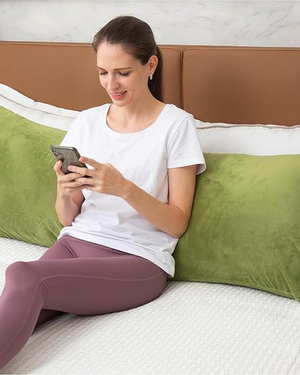 Body Pillows for Adults, Long Pillow for Bed, Firm Large Body Pillow with Velvet Cover for Side Sleeper, 20x54 Inches (Green) - LeafyLoom