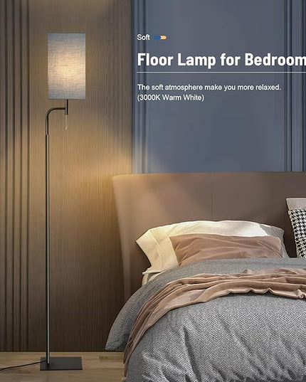 Floor Lamp for Living Room, 3 Color Temperatures Modern Standing Lamp for Living Room, Simple Design Tall Lamp with Linen Shade, Minimalist Stand Up Lamp Pole Lamp for Office Kids Room Reading, Blue - LeafyLoom