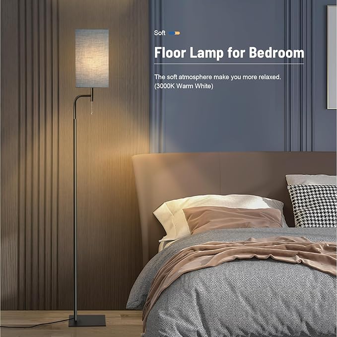 Floor Lamp for Living Room, 3 Color Temperatures Modern Standing Lamp for Living Room, Simple Design Tall Lamp with Linen Shade, Minimalist Stand Up Lamp Pole Lamp for Office Kids Room Reading, Blue - LeafyLoom