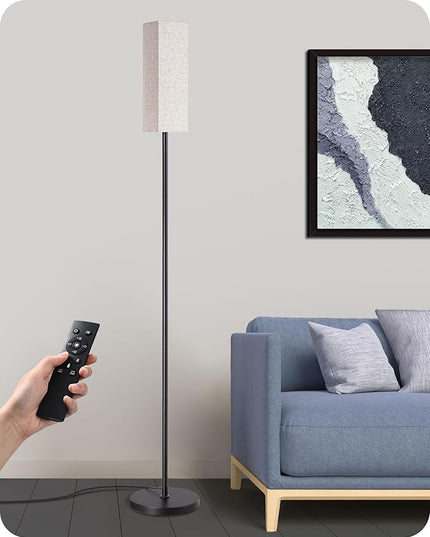 EDISHINE Modern Corner Floor Lamp, 65" Minimalist Pole Lamp with Remote, Dimmable Tall Reading Light for Living Room, Bedroom, Office, 9W LED Bulb Included (Black) - LeafyLoom