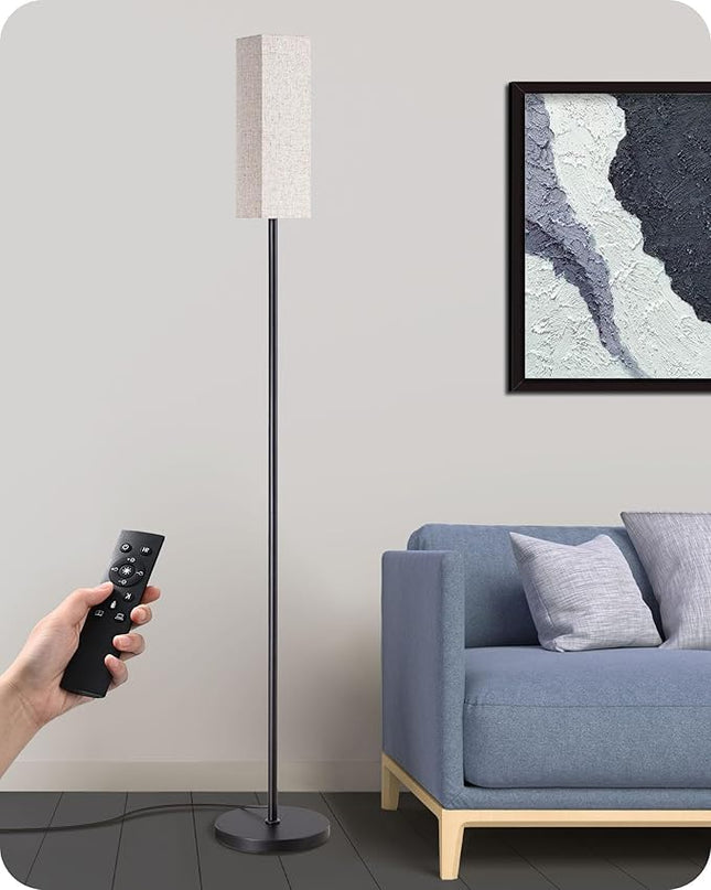 EDISHINE Modern Corner Floor Lamp, 65" Minimalist Pole Lamp with Remote, Dimmable Tall Reading Light for Living Room, Bedroom, Office, 9W LED Bulb Included (Black) - LeafyLoom