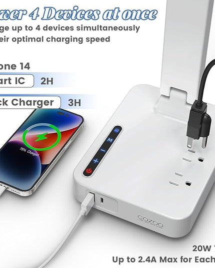 cozoo LED Desk Lamp with USB Charging Ports and Type C Port,2 AC Outlets,9 Lighting Modes,Touch/Memory/Timer Function,10W Eye Protection Foldable Reading Light,Study Lamp,Dorm Essentials Desk Light - LeafyLoom