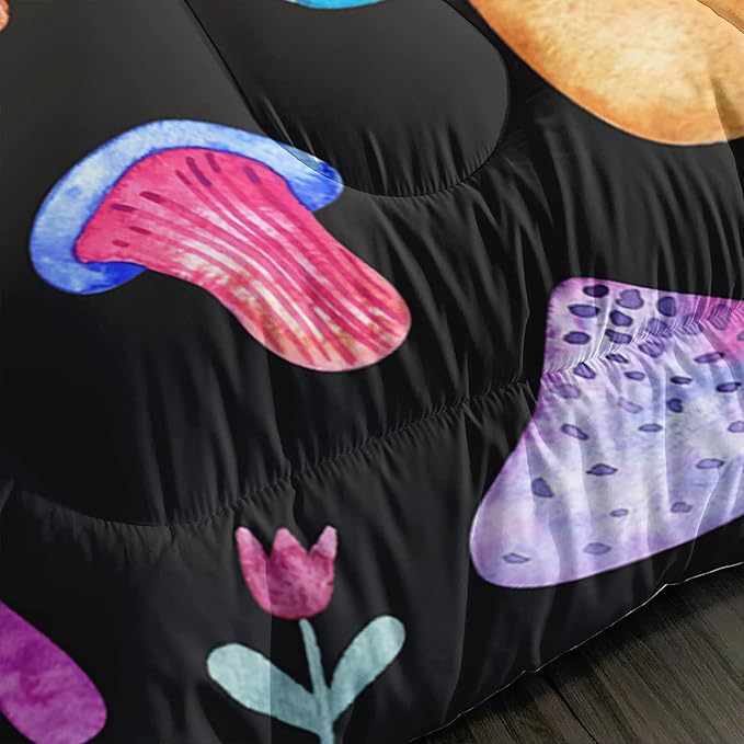 Colorful Mushroom Comforter Set Twin Size Kids Mushroom Flora Bedding Set Botanical Plant Theme Print Quilt Bed Set for Boys Girls Adults with 1 Comforter and 2 Pillowcases - LeafyLoom