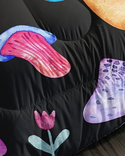 Colorful Mushroom Comforter Set Full Size Kids Mushroom Flora Bedding Set Botanical Plant Theme Print Quilt Bed Set for Boys Girls Adults with 1 Comforter and 2 Pillowcases - LeafyLoom