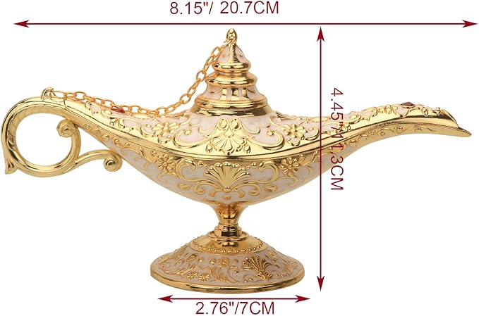 Classic Aladding Magic Genie Lamp Legend Wishing Light Costume Lamp Metal Carved Cone Incense Burner for Home Tabletop Decoration Party Birthday Halloween Christmas(Beige) - LeafyLoom